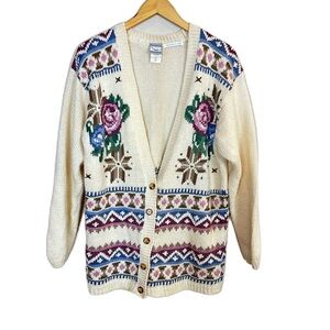 VTG Jantzen‎ Classics Cardigan Sweater Women’s Medium Embroidered Cottagecore